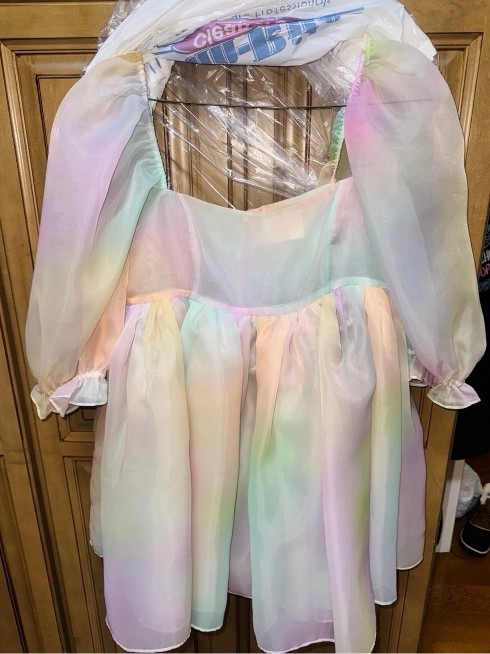 Selkie Pastel Rainbow Puff Sleeve Mini Dress